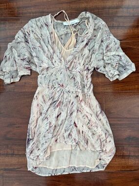 IRO Sheer Blush Feather-Print Camisole Dress